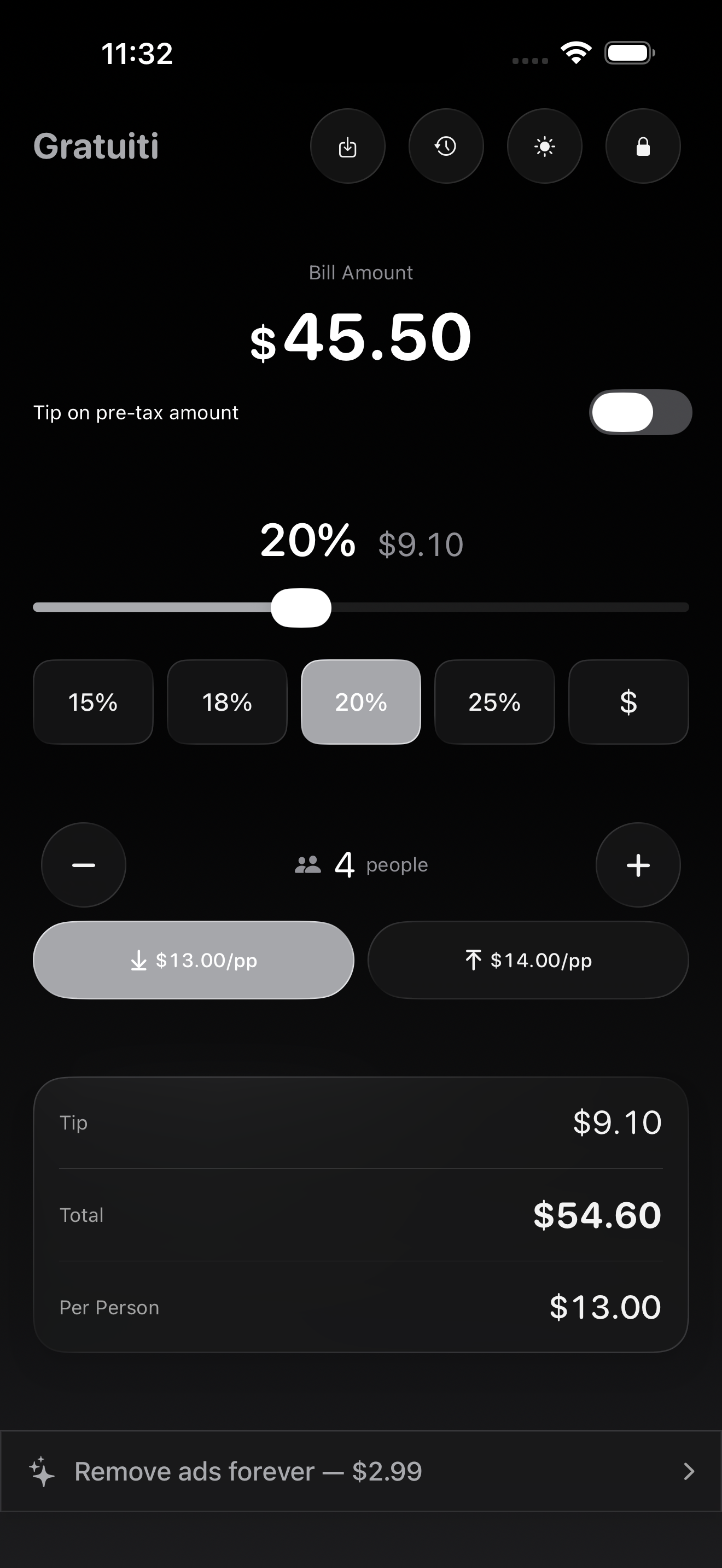 Gratuiti main screen