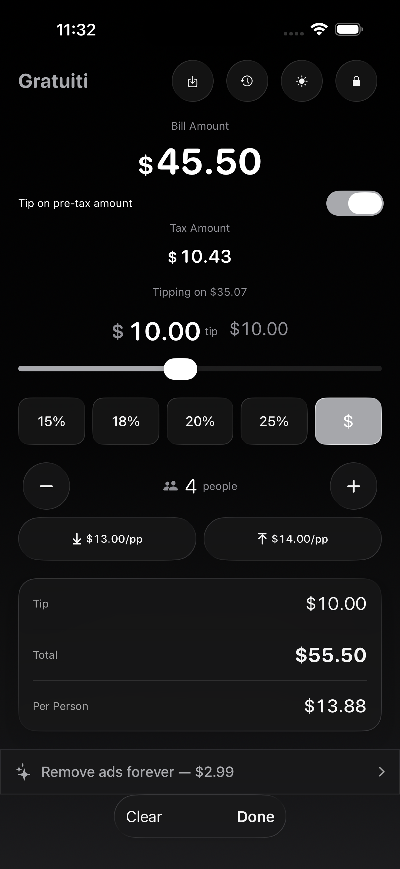 Custom tip amount