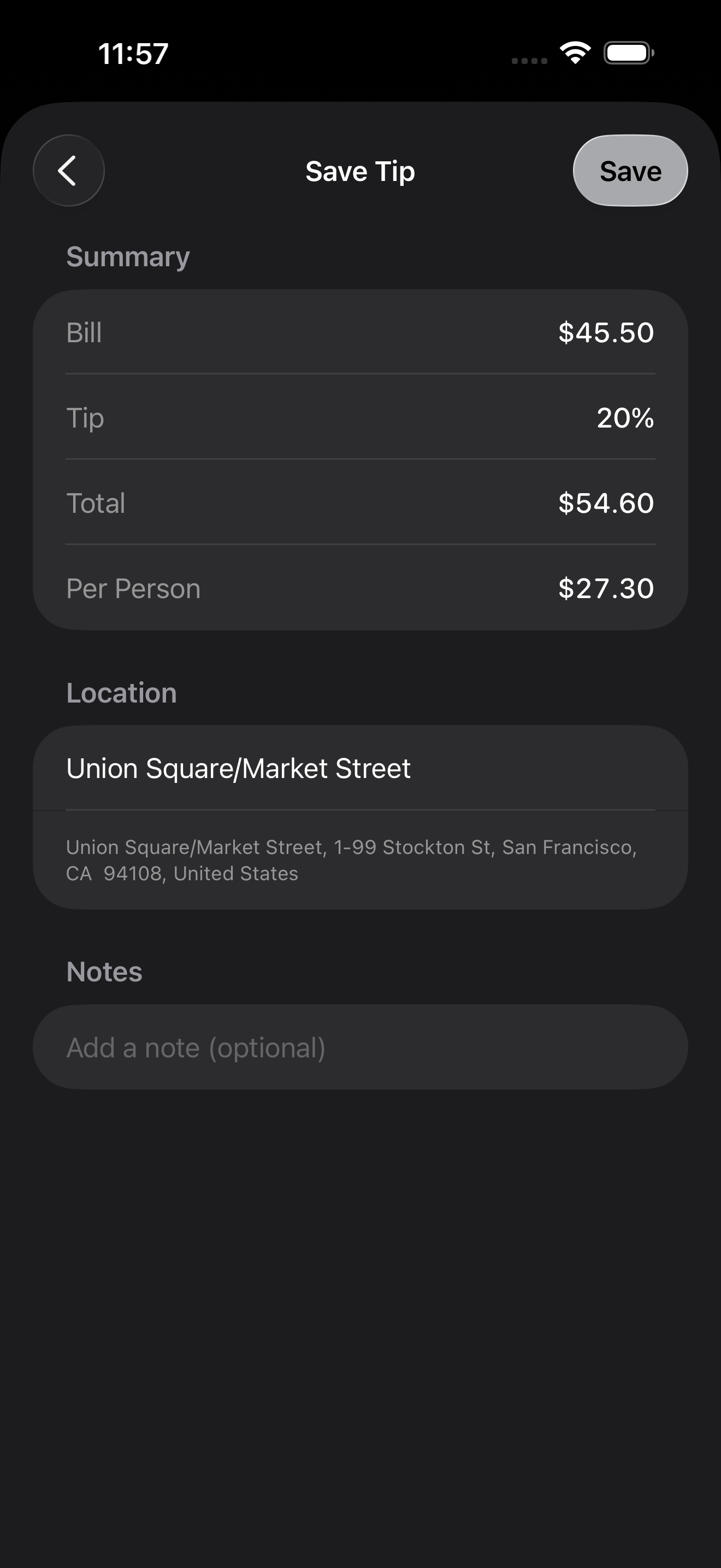 Save tip with location
